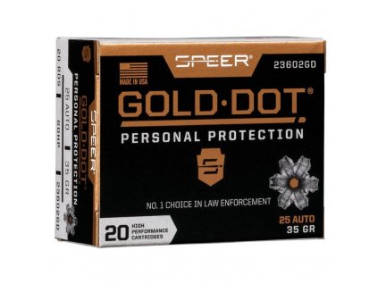 Náboj kulový Speer, Personal Protection, 6,35mm Br. (.25 Auto), 35GR, JHP GoldDot