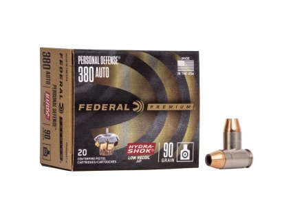 Náboj kulový Federal, Personal Defense, .380 Auto, 90GR (5,8g), Hydra-Shok JHP, Low Recoil