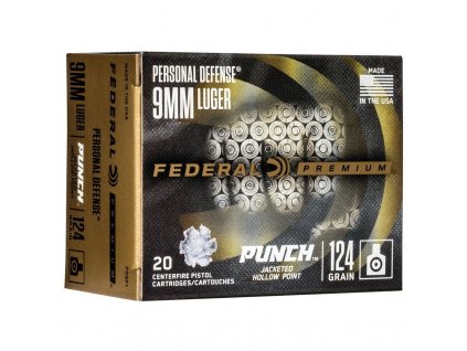 Náboj kulový Federal, Personal Defense, 9mm Luger, 124GR (8,0g), Punch JHP