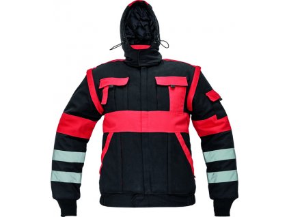 Zimní montérková bunda MAX WINTER s reflexními pruhy, černá / červená 60