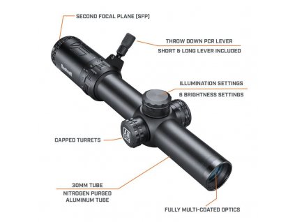 Puškohled Bushnell,  AR Optics, 1-6x24mm, osvětlená osnova BTR-1, 30mm tubus, černý