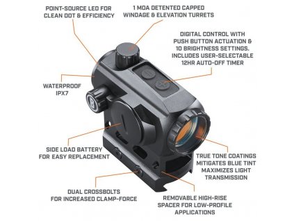 Kolimátor Bushnell, TRS125, na Weaver/Picatinny, 10 stupňuů nastavení tečky 3 MOA, černý