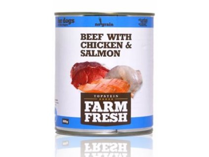 Farm Fresh Dog Beef with Chicken&Salmon konzerva 800g