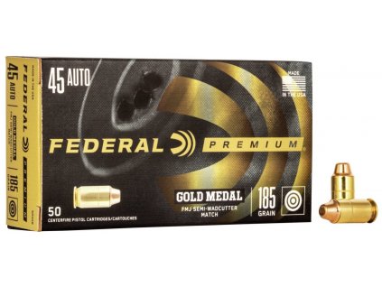 Náboj kulový Federal, Gold Medal, .45 Auto, 185GR, FMJ-SWC Match