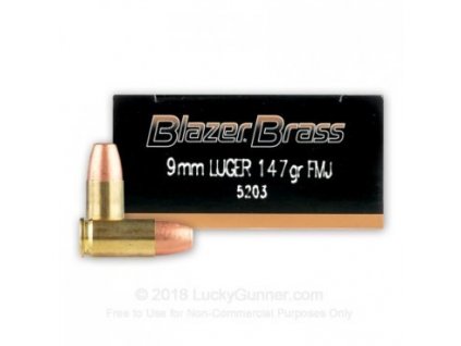 Náboj kulový CCI, Blazer Brass, 9mm Luger, 147GR (9,50g), FMJ, Subsonic