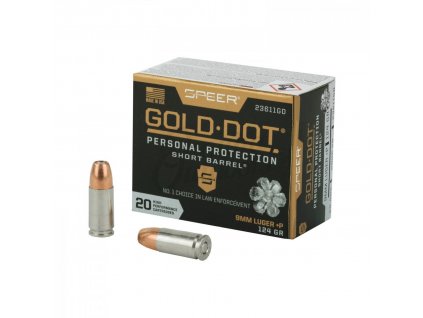 Náboj kulový SPEER, Lawman GD, 9mm Luger +P, 124GR (8g), Short Barrel, Gold Dot HP