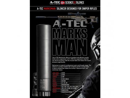 Tlumič A-TEC, Marksman AI, modulový, ráže do 338" (8,5mm), na úsťovou brzdu Accuracy Intl.