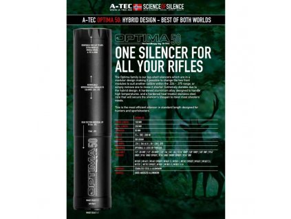 Tlumič A-TEC, model OPTIMA 50, modulový, pro ráže do .338" (8,5mm), na závit M15x1mm