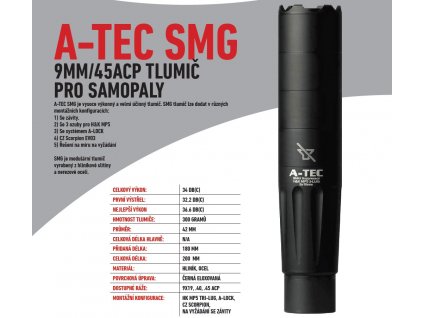 Tlumič A-TEC, model SMG, modulový, Ráže: .458" (11,65mm), na adaptér A-LOCK Mini