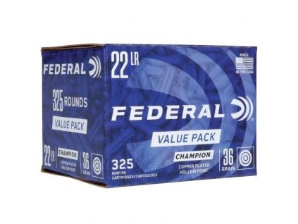 Náboj kulový Federal, Champion, .22LR, 36GR (2,3g), poměděná střela s HP, balení 325ks