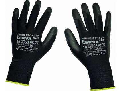 Pracovní rukavice BUNTING EVO, černé, polyester máčený v PU, vel. 10