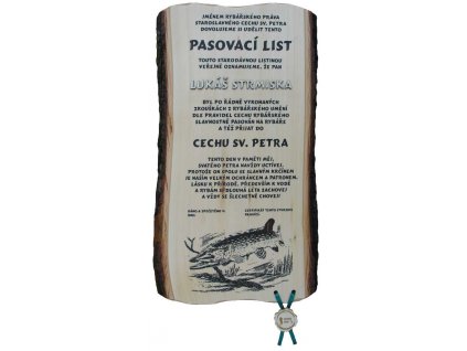 Pasovací list rybář č. 753 na desce s kůrou 3D