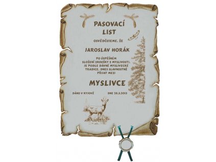 Pasovací list myslivec č.735 pergamen z překližky