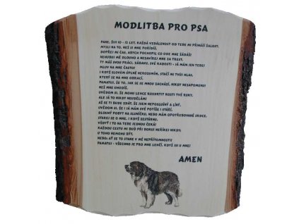 Modlitba pro psa na desce s kůrou