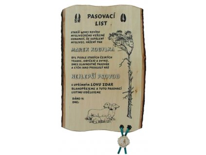 Pasovací list psovod č.736 na desce s kůrou 3D