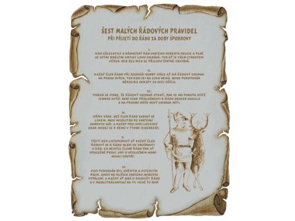 Šest řádových pravidel sv. Huberta - pergamen na překližce