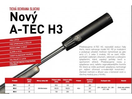 Tlumič A-TEC, model H3, 3 modulový, pro ráže do .458" (11,5mm), na závit M18x1mm