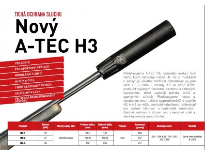 Tlumič A-TEC, model H3, 3 modulový, pro ráže do .223" (5,56mm), na závit M15x1mm