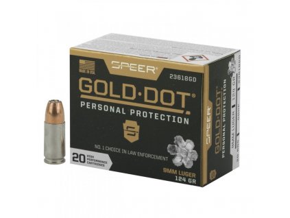 Náboj kulový Speer, Personal Protection, 9mm Luger, 124GR (8,0g), JHP Gold Dot