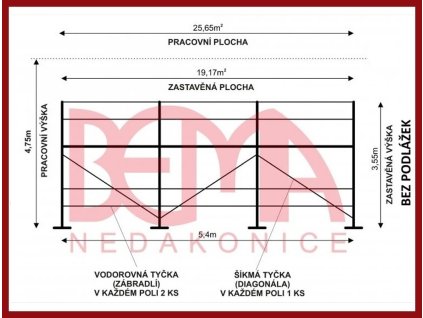 lešení kostka 25,65m2 bez podlážek technický výkres