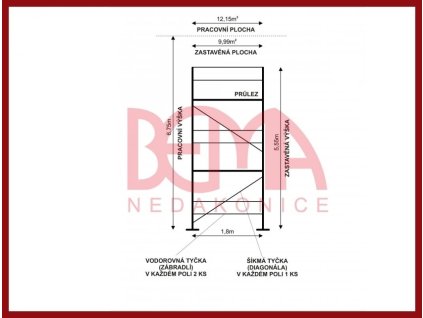 1. technický výkres Kostka lešení 12,15 m² NOVÁ s průlezovou podlážkou