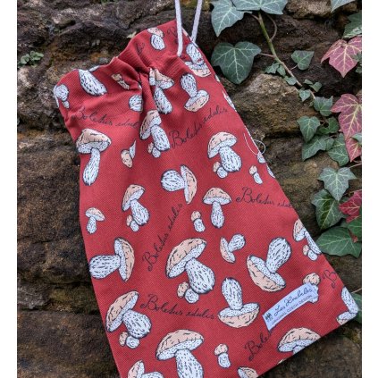 Plátěný pytlík "Hříbky" - vínový