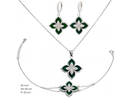 strieborny-set-nausnice-nahrdelnik-a-naramok-so-zelenymi-kvetinkami-a-cirymi-zirkonmi-40150603