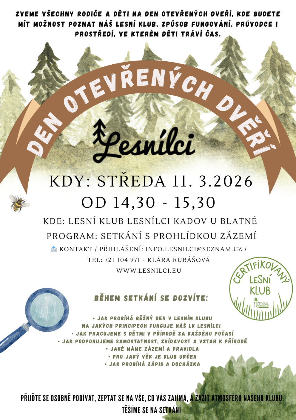 DEN OTEVŘENÝCH DVĚŘÍ U LESNÍLKŮ - 11. 3. 2026