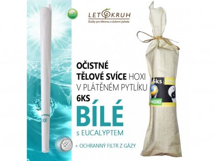 HOXI Očistná tělová svíce BÍLÁ s Eucalyptem, plátěný pytlík 6ks