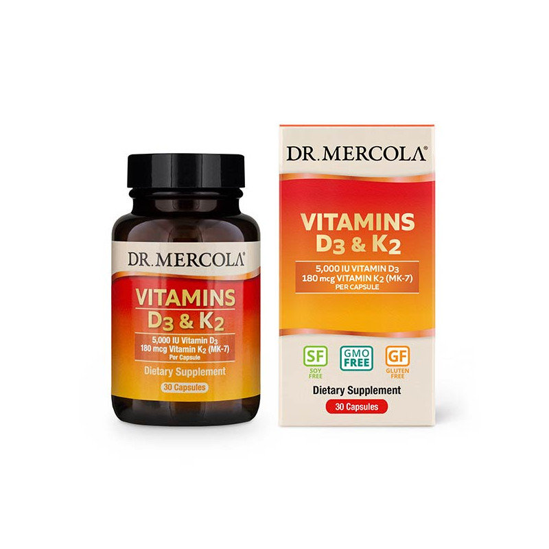 Dr. Mercola Vitamín D3 5000 IU + K2 180mcg, 30 kapslí LETOKRUH