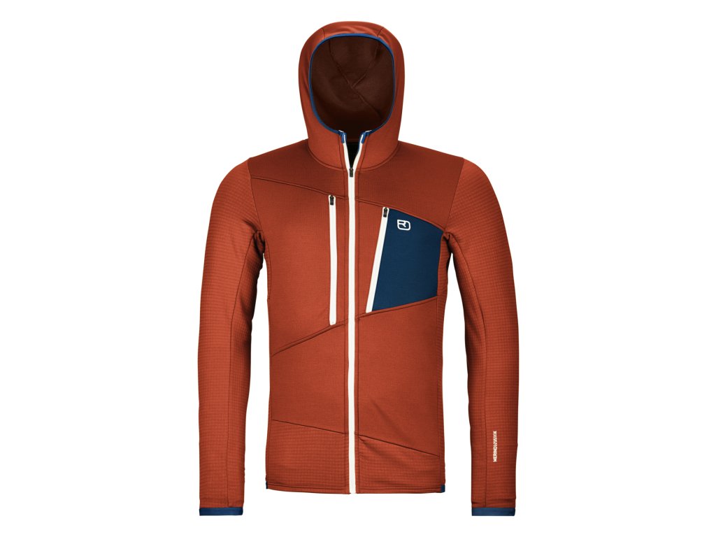 Ortovox Fleece Grid Hoody  Pánská mikina (Size S, Color Clay Orange)
