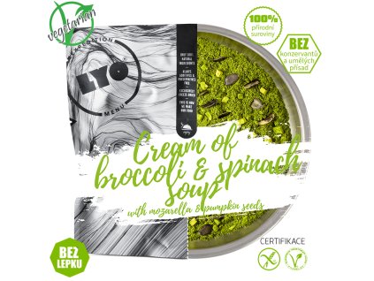 LYOfood Krémová brokolicová polévka se špenátem, mozzarellou a dýňovými semínky