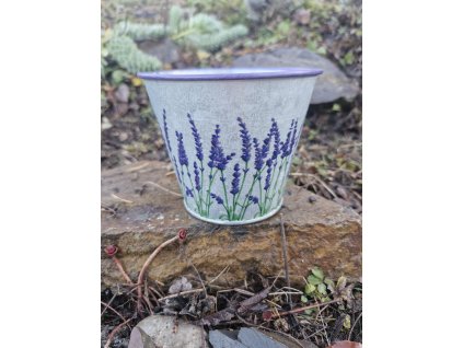 Plechový obal - květináč motiv levandule