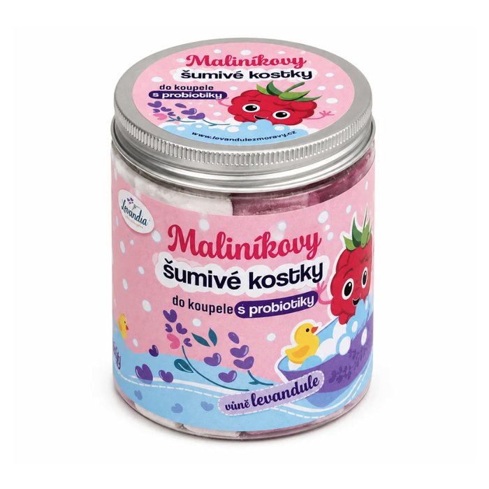 Maliníkovy šumivé kostky do koupele s probiotiky