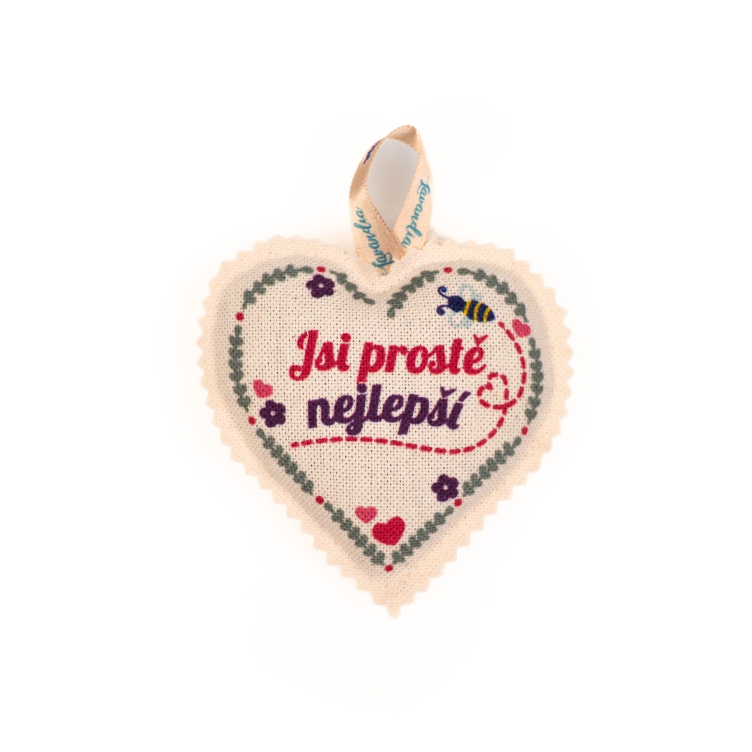 Lavandia Vonné levandulové srdíčko k zavěšení s BIO levandulí Vzor Látky: Jsi prostě nejlepší