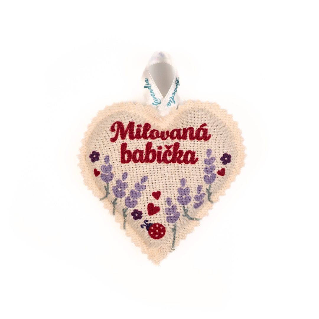 Lavandia Vonné levandulové srdíčko k zavěšení s BIO levandulí Vzor Látky: Milovaná babička