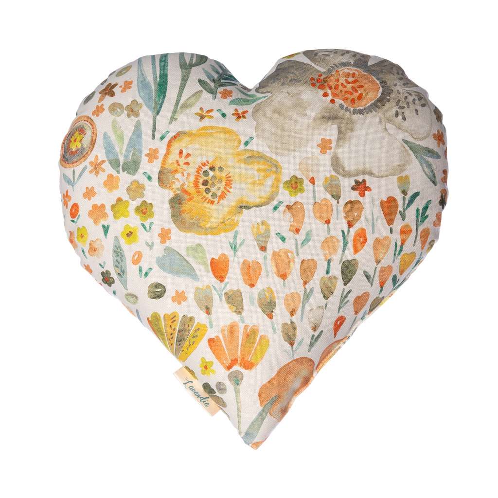 Lavandia Vonný levandulový polštář ve tvaru srdce 30 x 30 cm Vzor: Louka na žluté