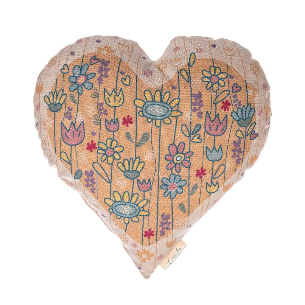 Lavandia Vonný levandulový polštář ve tvaru srdce 30 x 30 cm Vzor: Zahrada na žluté