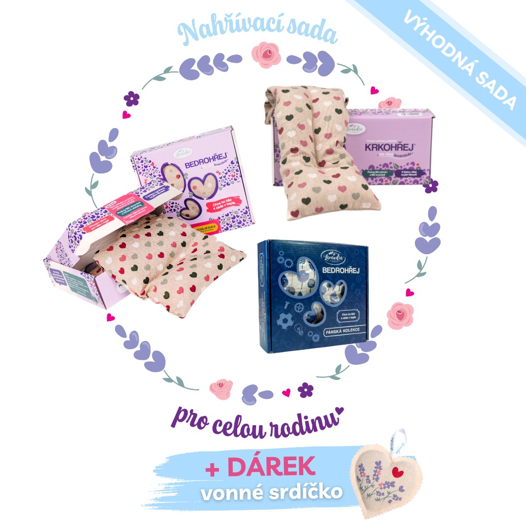 Nahřívací sada pro celou rodinu + DÁREK Vzor Látky: Rodinná sada - srdce
