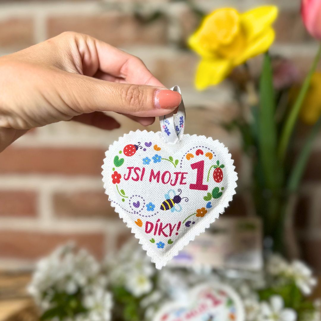 Levně Lavandia Vonné levandulové srdíčko k zavěšení s BIO levandulí Vzor: Jsi moje 1 - Díky