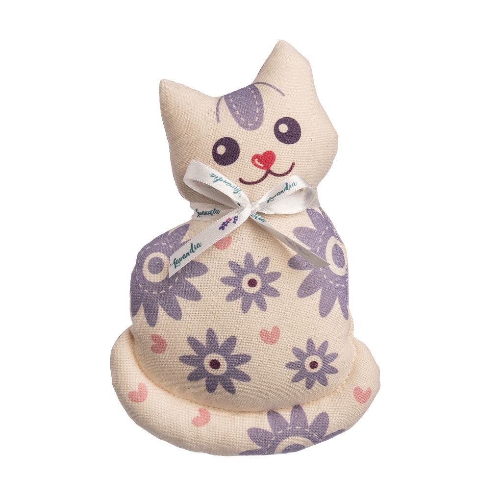 Levně Lavandia Relaxační vonný polštářek z levandule ve tvaru kočičky 20 x 12 cm vzor kopretiny Vzor: Lavandia - sluníčkový květ