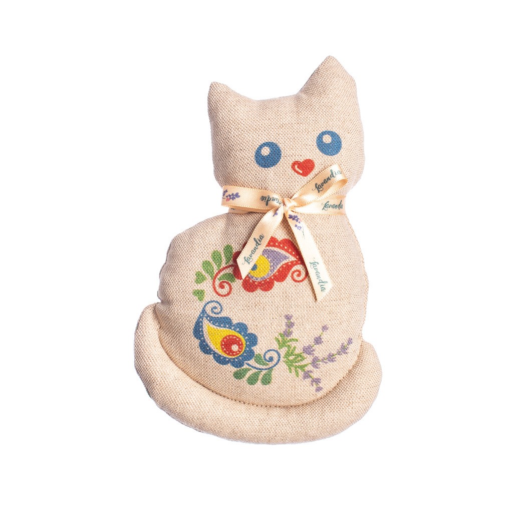 Levně Lavandia Relaxační vonný polštářek z levandule ve tvaru kočičky 20 x 12 cm vzor kopretiny Vzor: Lavandia
