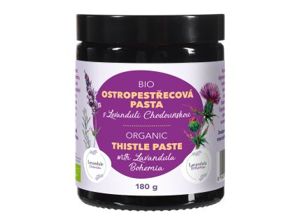 BIO ostropestřecová pasta 180g na bílém pozadí III