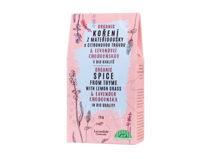 BIO koření z tradiční české mateřídoušky, citronové trávy a BIO levandule chodouňské
