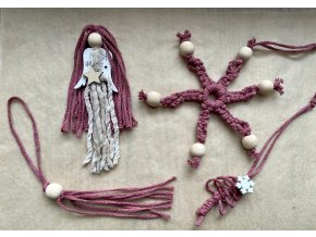 Vánoční ozdoby macrame starorůžové s andělkou