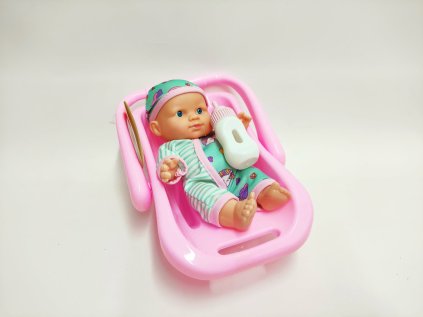 Miminko pevné tělo 20 cm v nosítku s lahvičkou