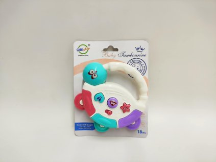 Tamburínka bílá baby plast 12cm na baterie se světlem se zvukem na kartě 18m+