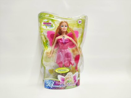 Panenka víla s křídly plast s doplňky 30cm růžová na baterie se světlem v blistru 20x32x7cm