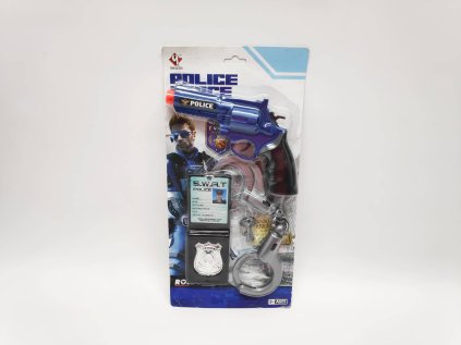 Policejní sada plast pistole klapací 18x13cm,pouta,odznak na kartě 18x38x4cm