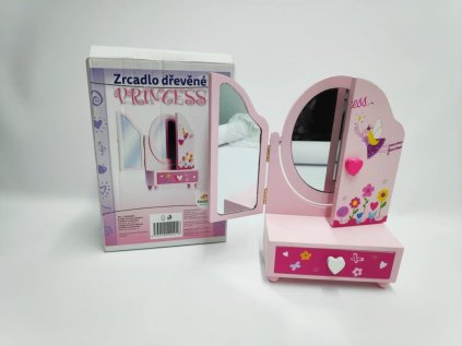 Zrcadlo dřevěné trojdílné se zásuvkou Princess 16x25x8cm
